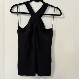 NEW Black Halter Neck Cross Montagne Top Shirt Blouse Small Stretchy